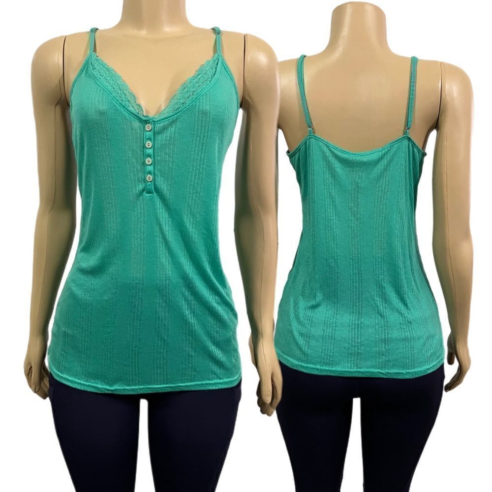Victoria’s Secret Ribbed and lace trim soft tank top Green Large
